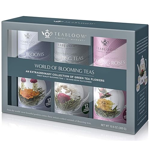 Teabloom Colección de juegos de regalo de té floreciente, 36 tés florecientes surtidos en una variedad de sabores y flores, la caja de regalo