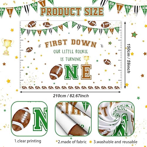 Miniatura 4 de AIBIIN Fondo de fútbol de 7 x 5 pies para el primer cumpleaños con texto en inglés "Our Little Rookie is Turning One", fondo de fotografía,