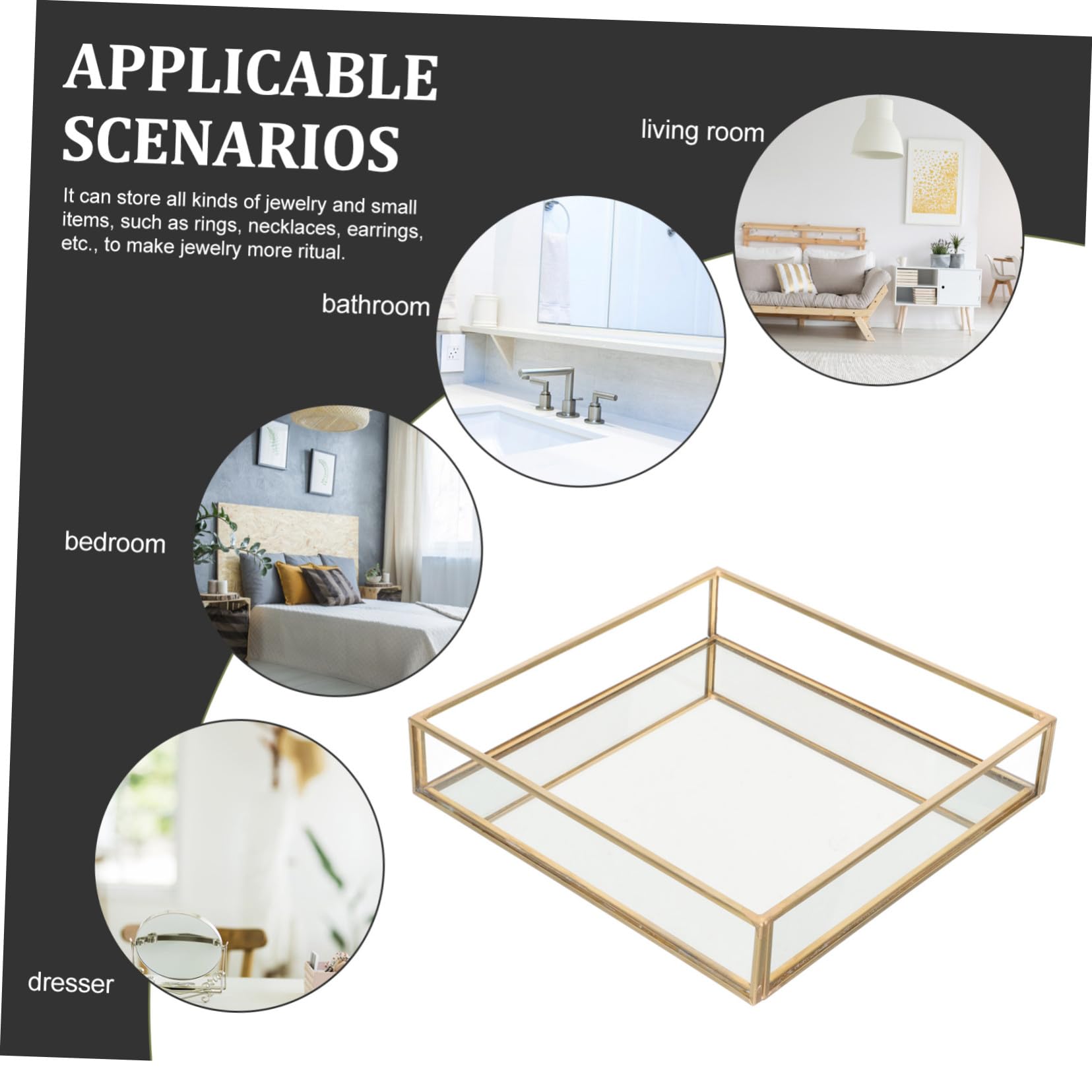 CLISPEED Organizer Quadrato Per Profumi e Gioielli in Vetro in Ottone Vassoio Decorativo Per Bagno Ingresso e Tavolo Dimensioni