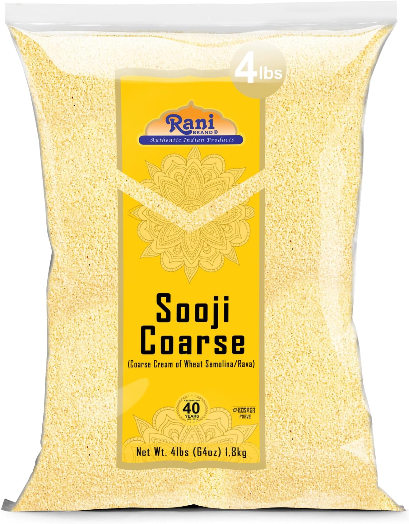 Rani Brand Authentic Indian Products Sooji Coarse (Farina, Suji, Rava, Rawa, Wheat Semolina) Flour 64oz (4lbs) 1.81kg Bulk ~ All Natural | Vegan | NON-GMO | Kosher | Origin