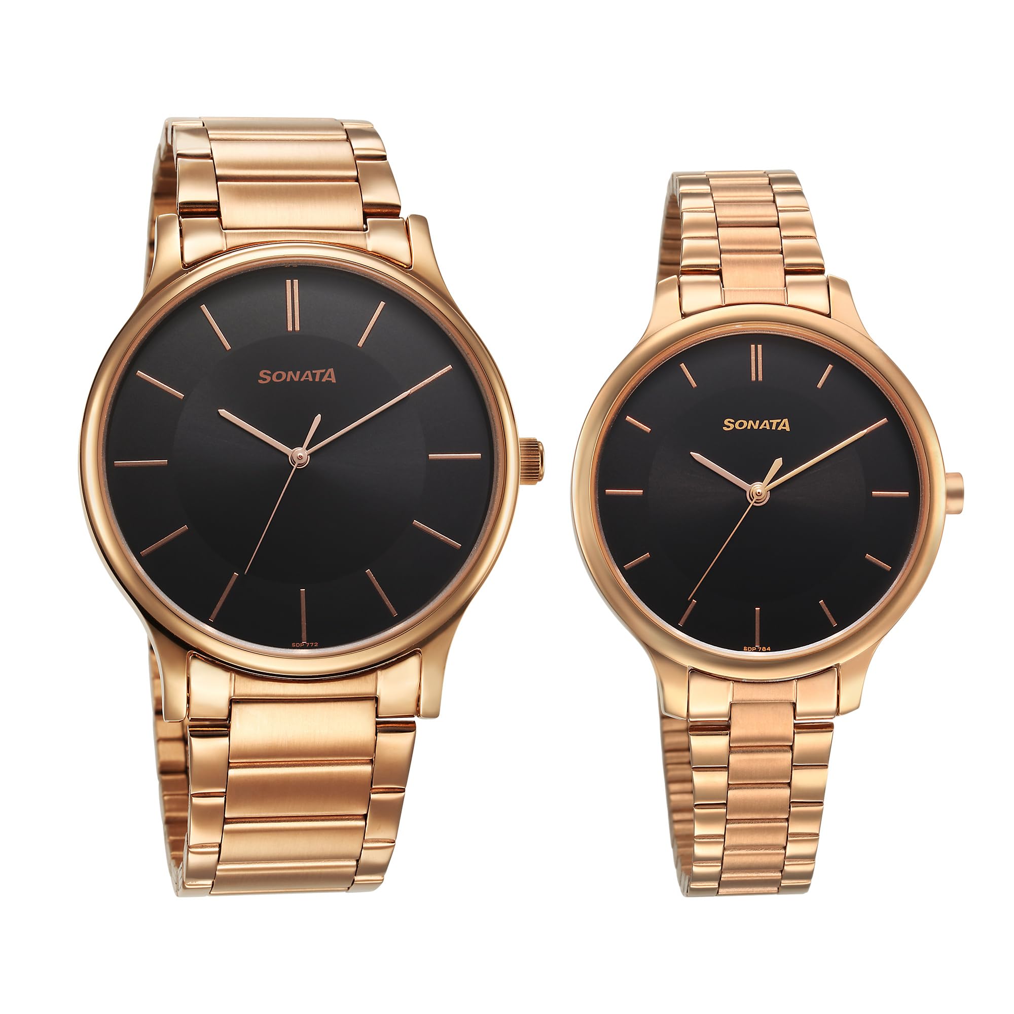 SonataSonata Pair Quartz Analog Black Dial Stainless Steel Strap Watch for Couple_7710587050WM01