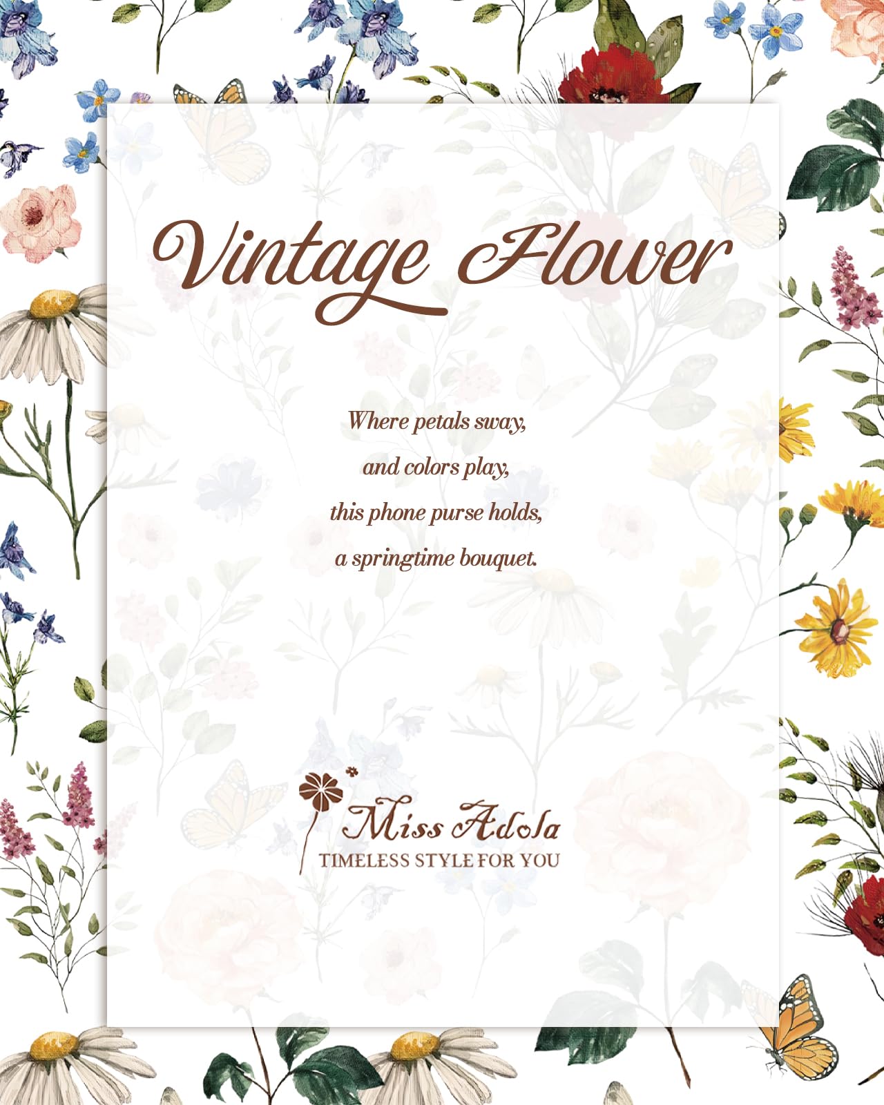 Miss Adola Cell Phone Purse Crossbody Bags for Women - Cute Design Leather Cellphone Bag Small Cross Body Bags Wallet Purses Trendy Aesthetic Pouch for iPhone with Adjustable Strap, Vintage Flower