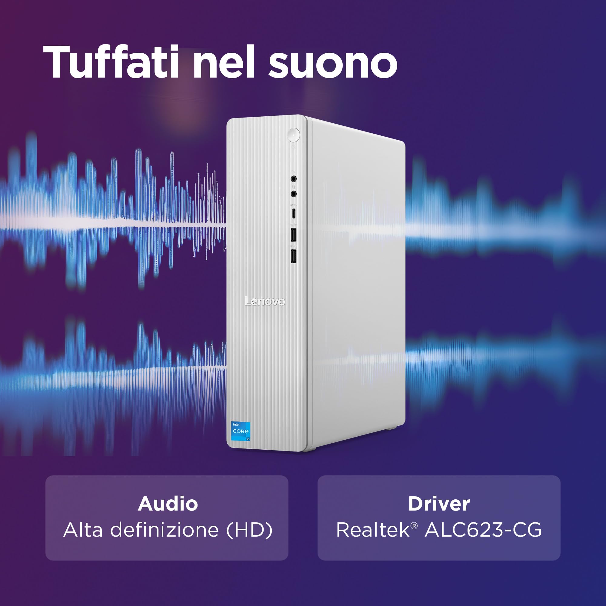 Lenovo IdeaCentre Tower Gen 9 - Desktop, Intel Core i5-13420H, RAM 16GB, SSD 512GB, Wi-Fi 6, BT 5.2, Windows 11 Home, Mouse e Tastiera USB inclusi - Cloud Grey