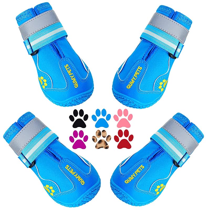 Botas para Cães QUMY com Solado Antiderrapante Azul, Tamanho 6, Pacote com 4