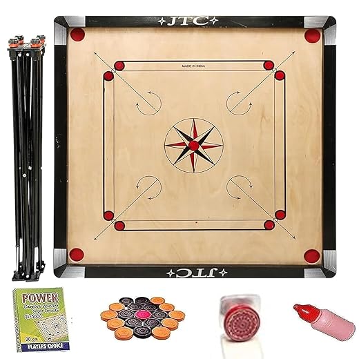 JTC Superior Matte Finish Practice Carrom Board for Serious Professional Practice with Coins Striker and Powder Beige ABC- Engineering Wood (32 x 32 Inches with Stand Style A)