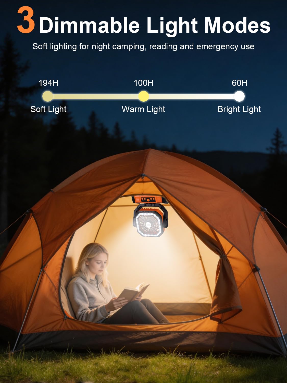 Kssvzz Ventilateur Camping 30000 mAh avec LED, Ventilateur Portable Rechargeable à 4 Vitesses avec Télécommande et Crochet, Ventilateur de Table USB avec Minuterie, Idéal pour Voyages,Barbecue, Pêche