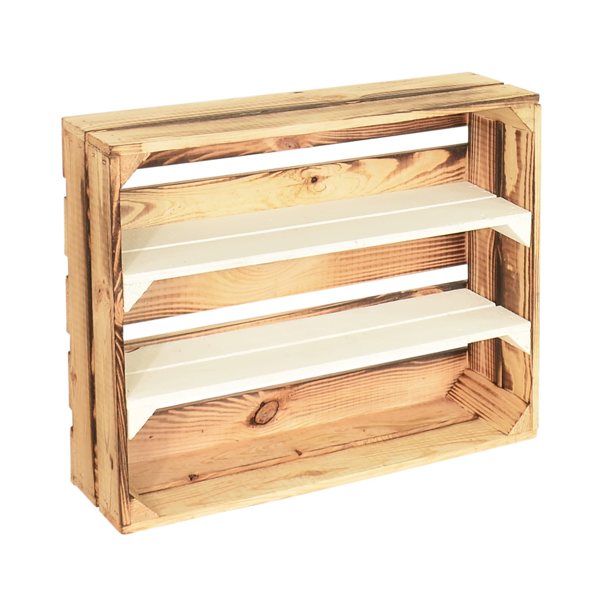 4 Set Holzregal Schmalhanz 50x40x15cm - Hell Geflammt Weiß 2x Langes Regal