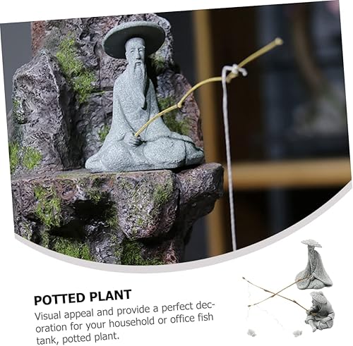 Miniatura 5 de YARNOW 1 juego de estatua de pescador decoraciones asiáticas decoración de pesca accesorios de pesca pescador pecera decoración arena jardín