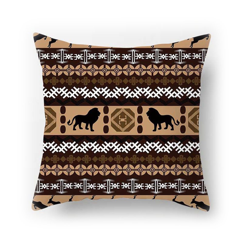Hengjiang Federa Per Cuscino 45x45 Cm Con Stampa Animali: Leone, Elefante, Giraffa Su Fondo Marrone, In Cotone E Lino, Doppia Faccia, Cerniera Nascosta, Decorazione Casa