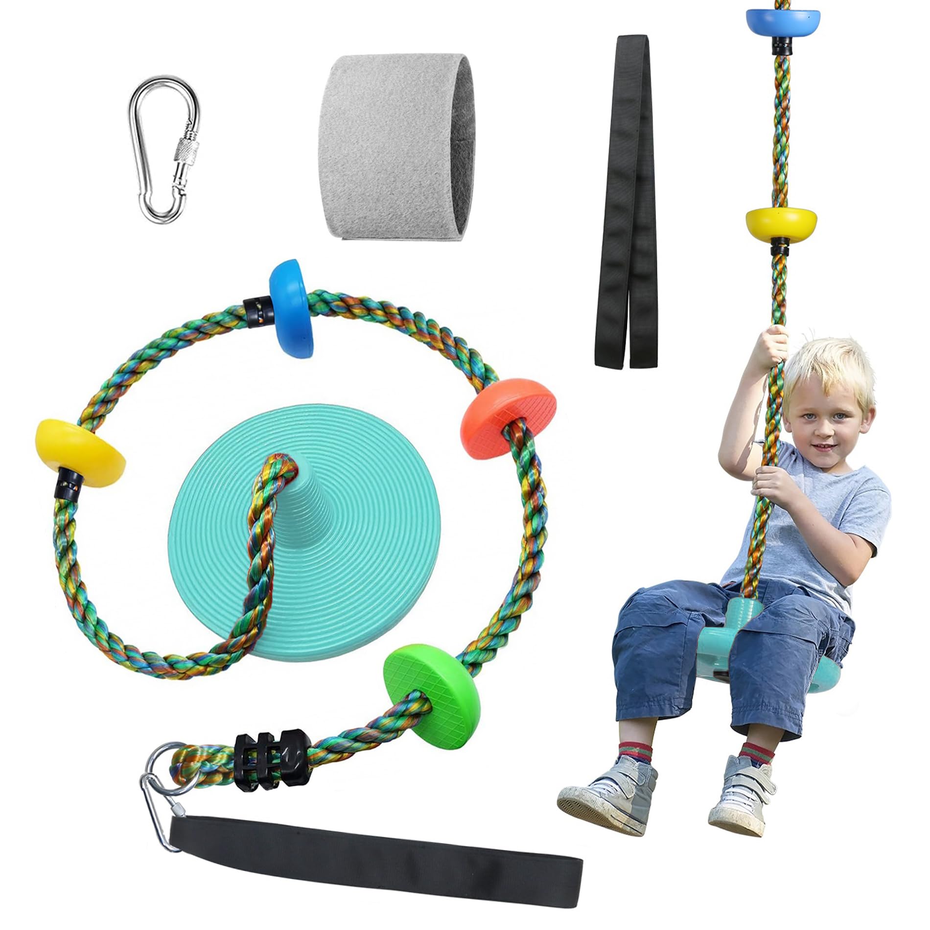 Fentin Tree Swing for Kids Backyard Single Disc Rope Climbing Swing Seat for Tree Children's Day Gift Kids Toys Indoor Outdoor Playground Swing Set Accessories-Cyan