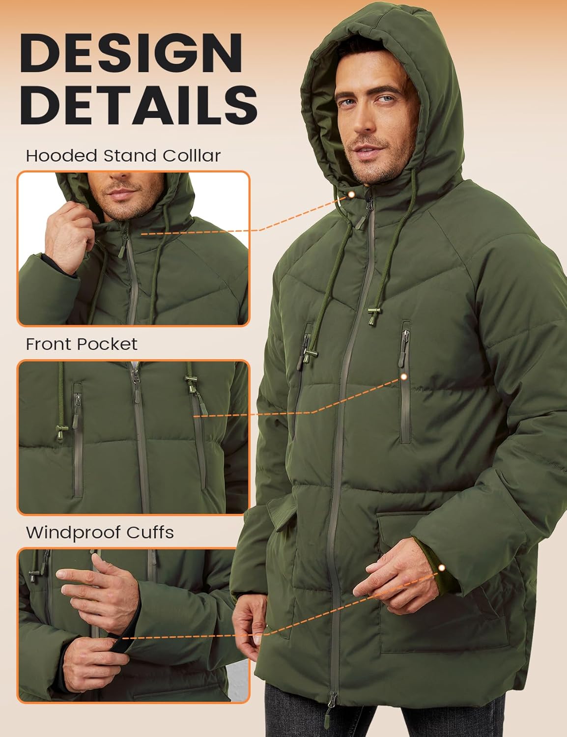 Yimoon Mens Long Winter Coat Hooded Warm Quilted Puffer Jacket Waterproof Thicken Puffy Parka Jacket - Image 4
