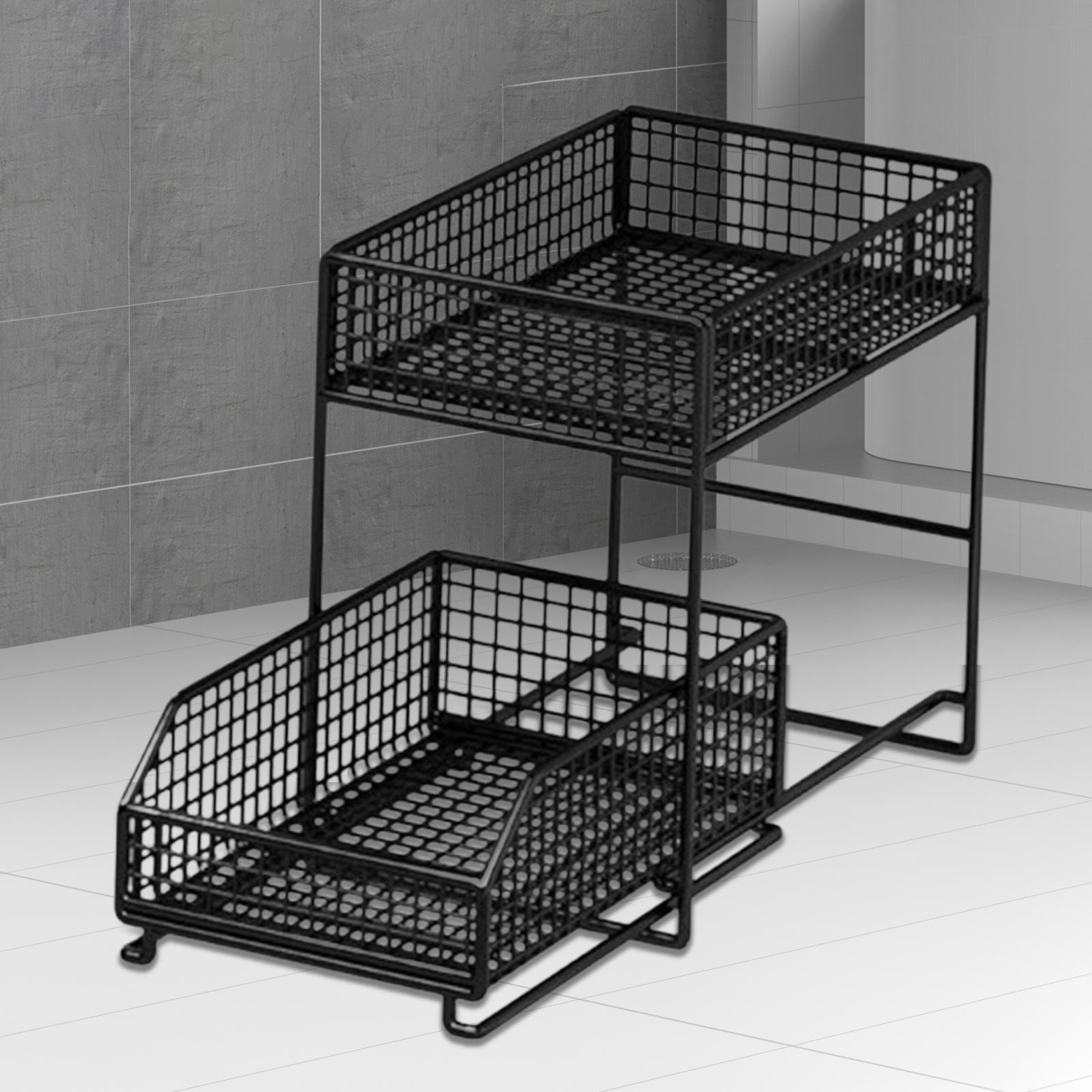 Qianly Organizador Bajo Fregadero con Deslizante Estante de Hierro Robusto y Capacidad Ampliada Adecuado para Baño Cocina Dormitorio Organización, tal como se describe, S