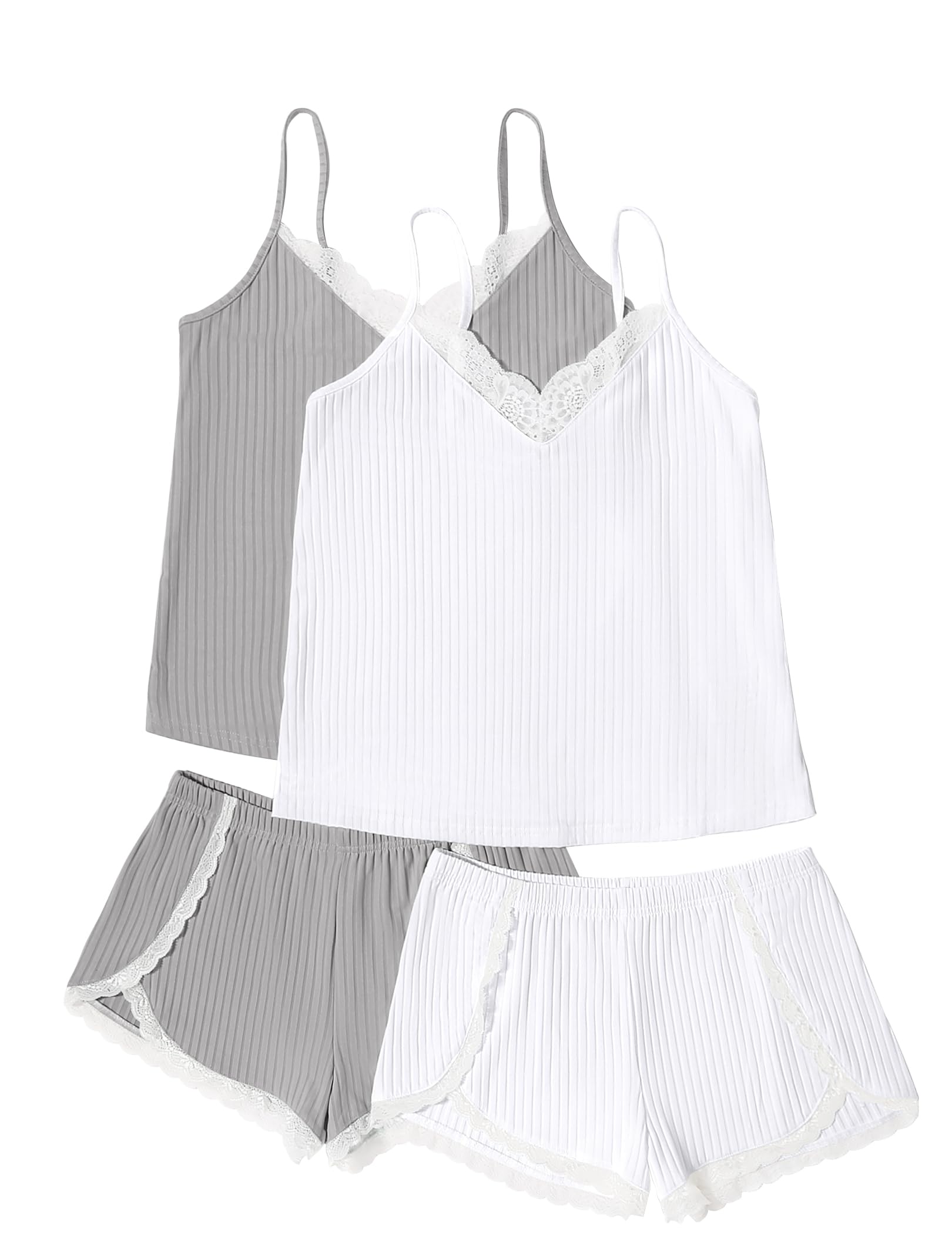 Ekouaer Womens Pajamas V Neck Cami Shorts Set Lingerie Pj Lace Sleepwear | Soft Womens Pjs Sets, Multi-Piece Set, Bridal Party Gifts, Honeymoon