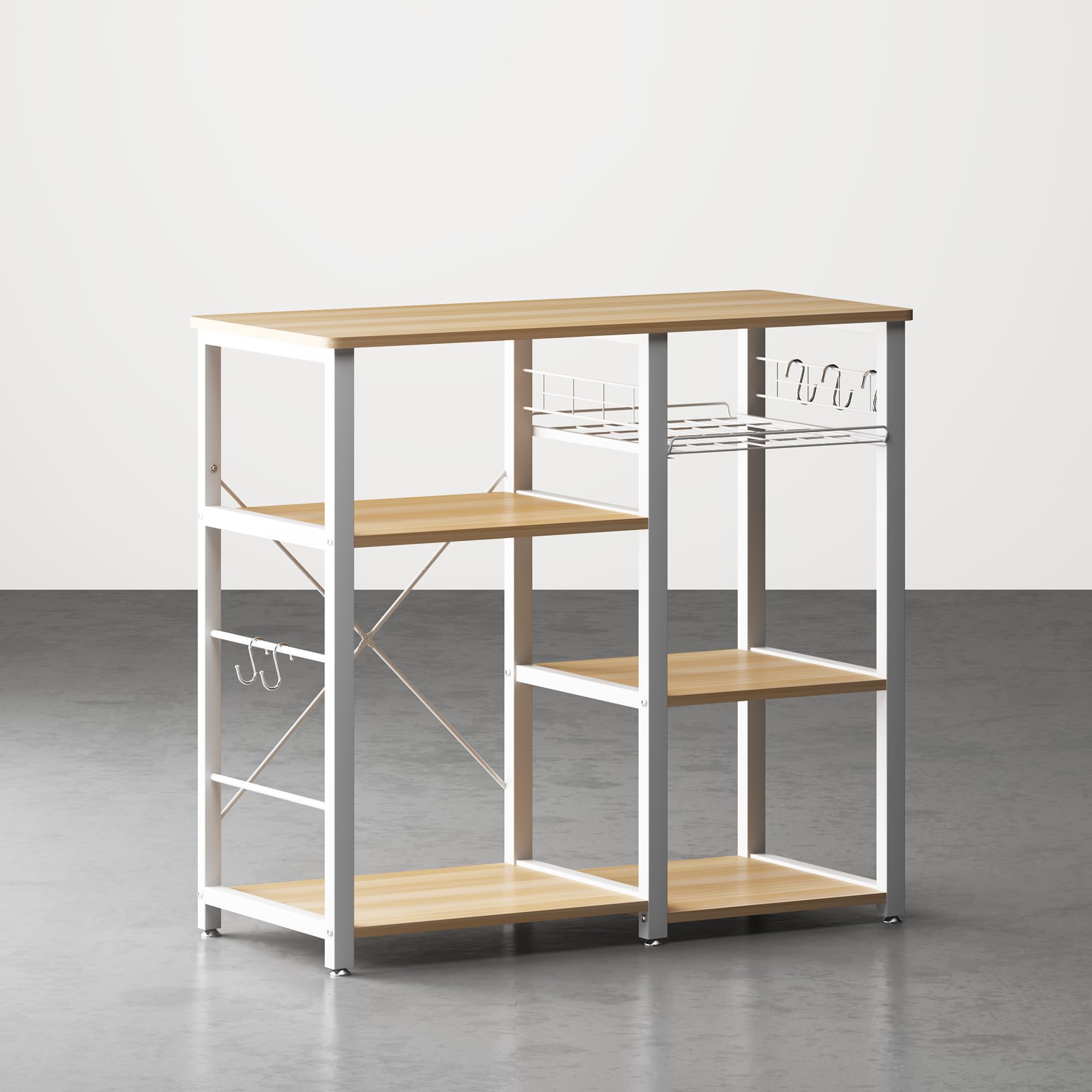 Scaffale da Cucina, 3 +4 Supporto per Forno a Microonde con Ripiani, Mobile cucina salvaspazio con cesti in Filo Metallico, 90x40x83 cm (Acero)