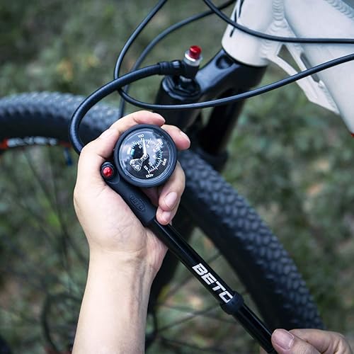 Miniatura 7 de BETO Bomba de choque de alta presión - (400 PSI máximo) Bomba de choque de bicicleta MTB para horquilla y suspensión trasera con válvula Schrader