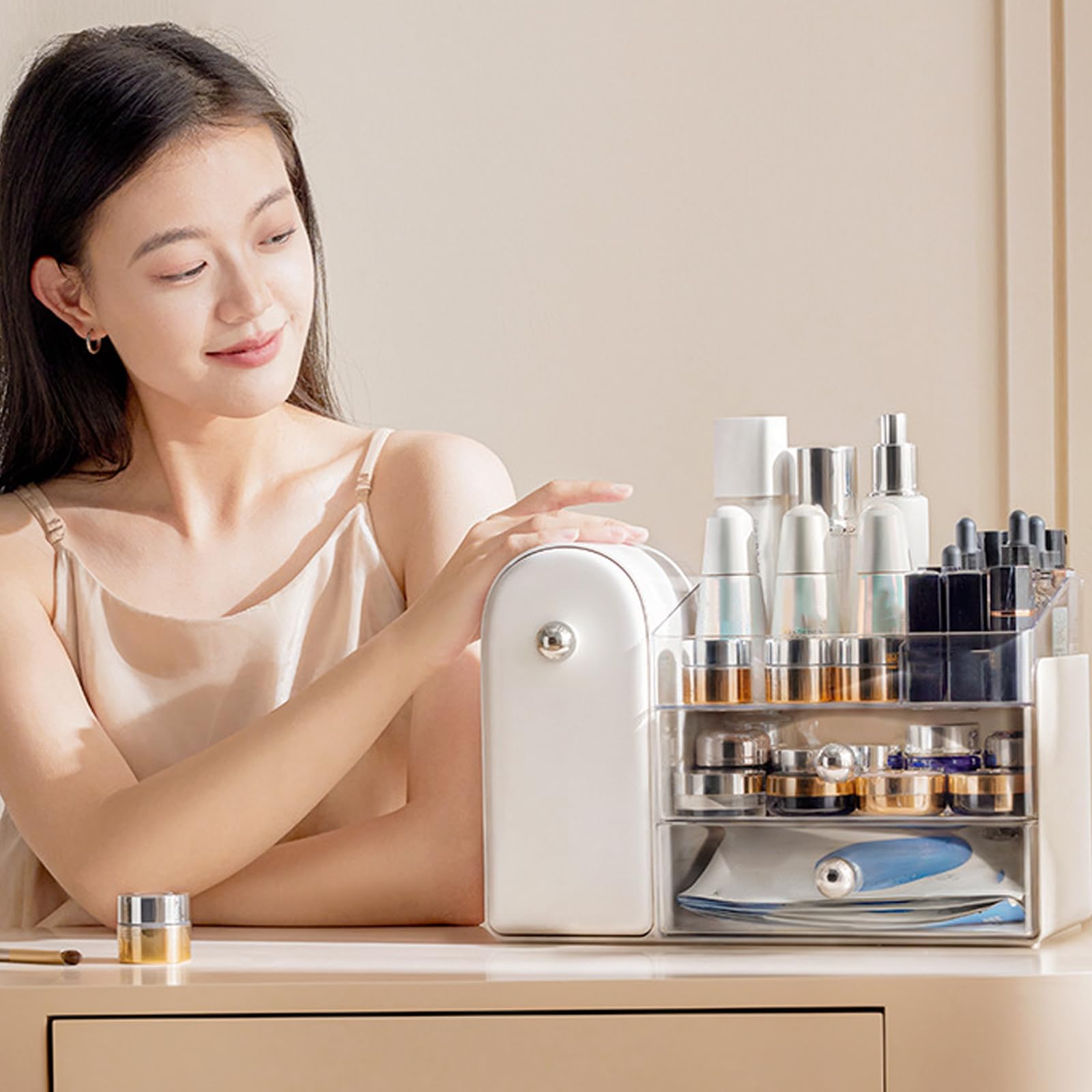 Organisateurs de maquillage, avec porte-pinceaux de maquillage, organisateurs de maquillage, de soins de la peau, rouge à lèvres, vernis à ongles, vitrine cosmétique