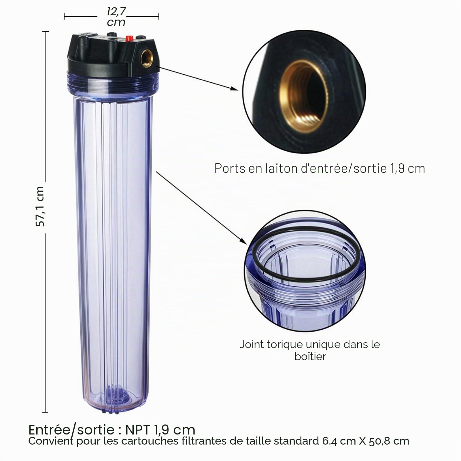 Geekpure Boîtier transparent pour filtre de 2,5 po x 20 po pour système de filtration d'eau pour toute la maison -Raccord en laiton BSP 3/4 po