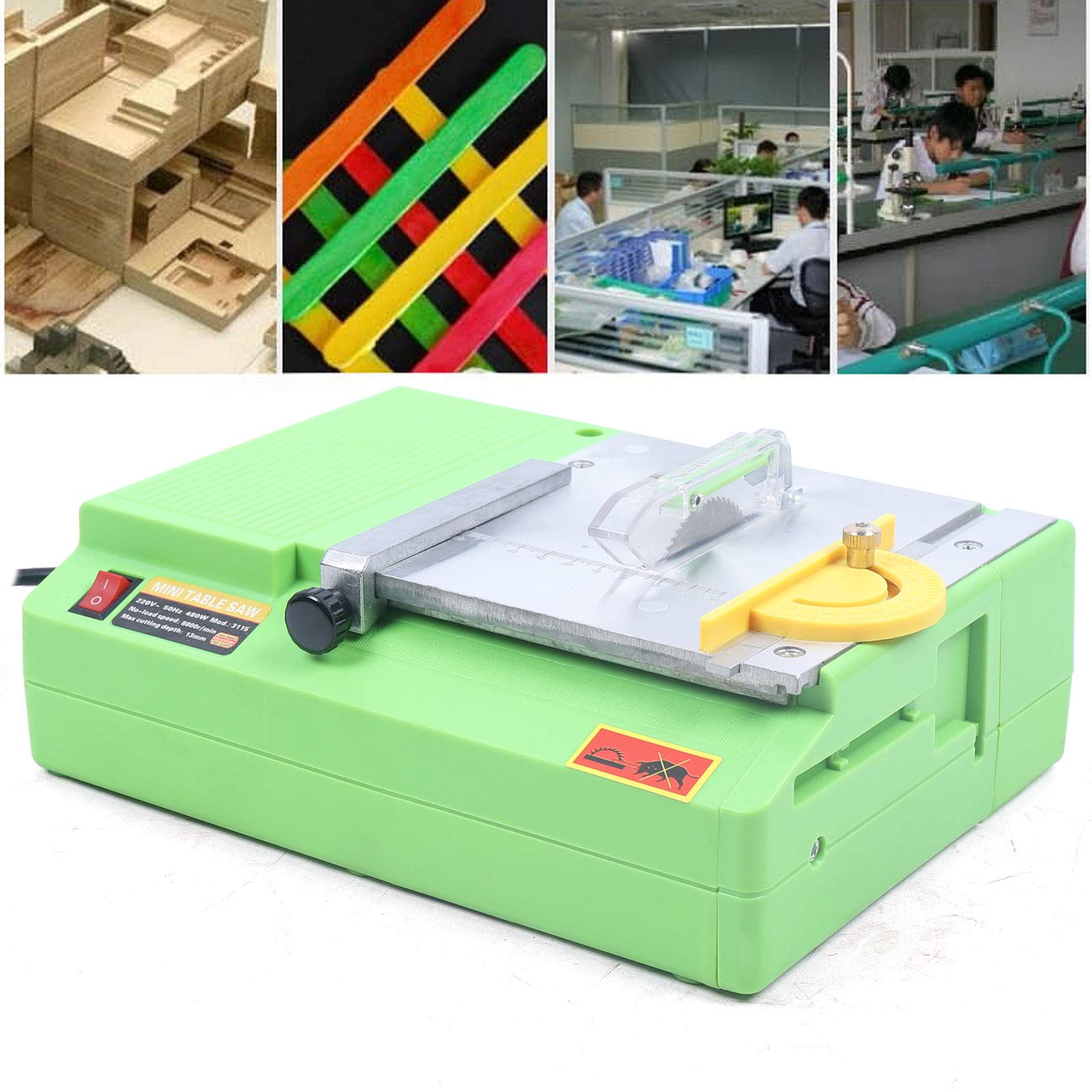 Mini sega da tavolo, 480 W, 220 V, 8800 giri/min, sega da tavolo assemblabile, adatta per tagliare, levigare e intagliare, per tavolo fai da te e uso domestico, verde ecologico