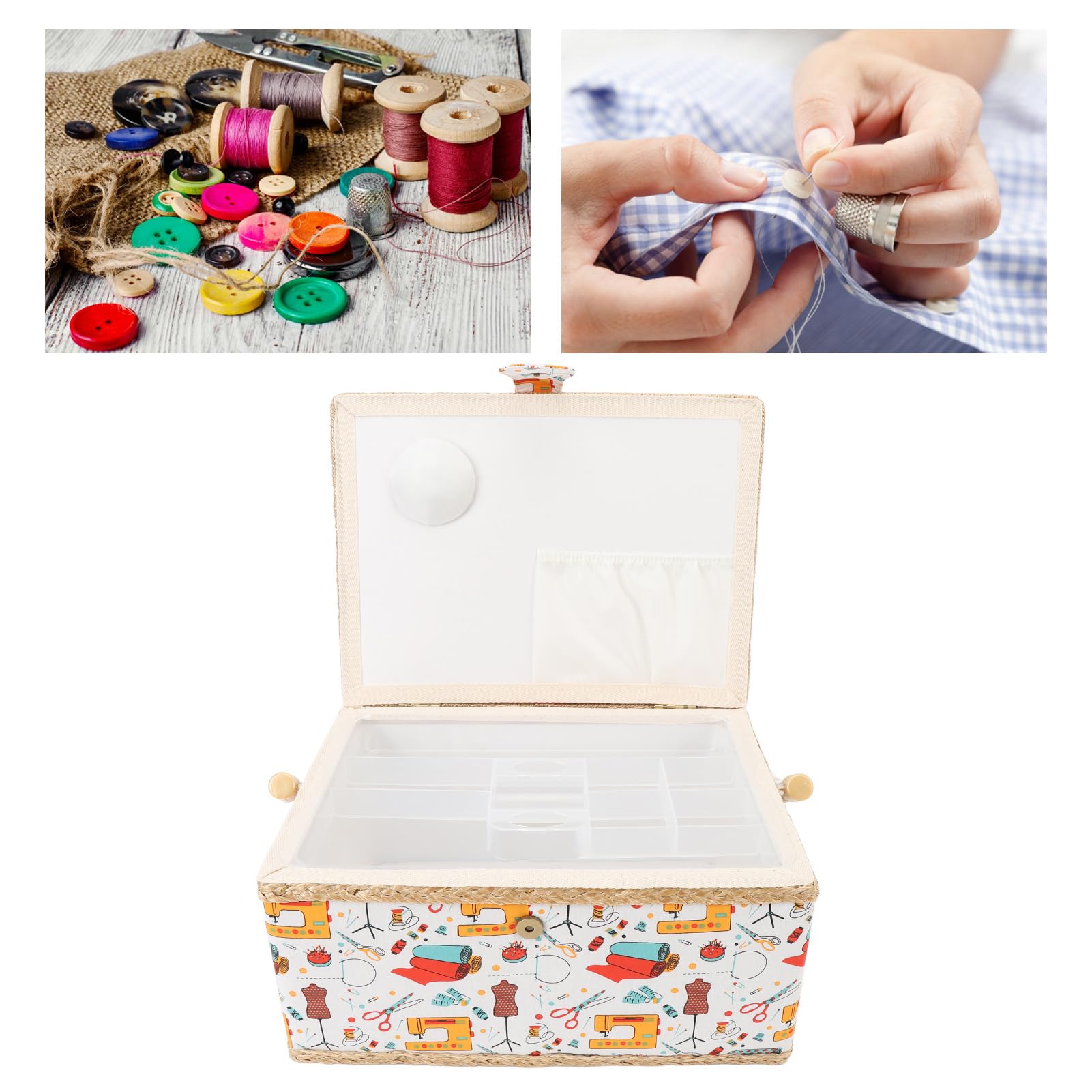 Cesto di cucito, scatola da cucito di grande capacità per forniture per cucire scatola di stoccaggio da cucito con organizzatore di scatole da cucito per vassoio di plastica