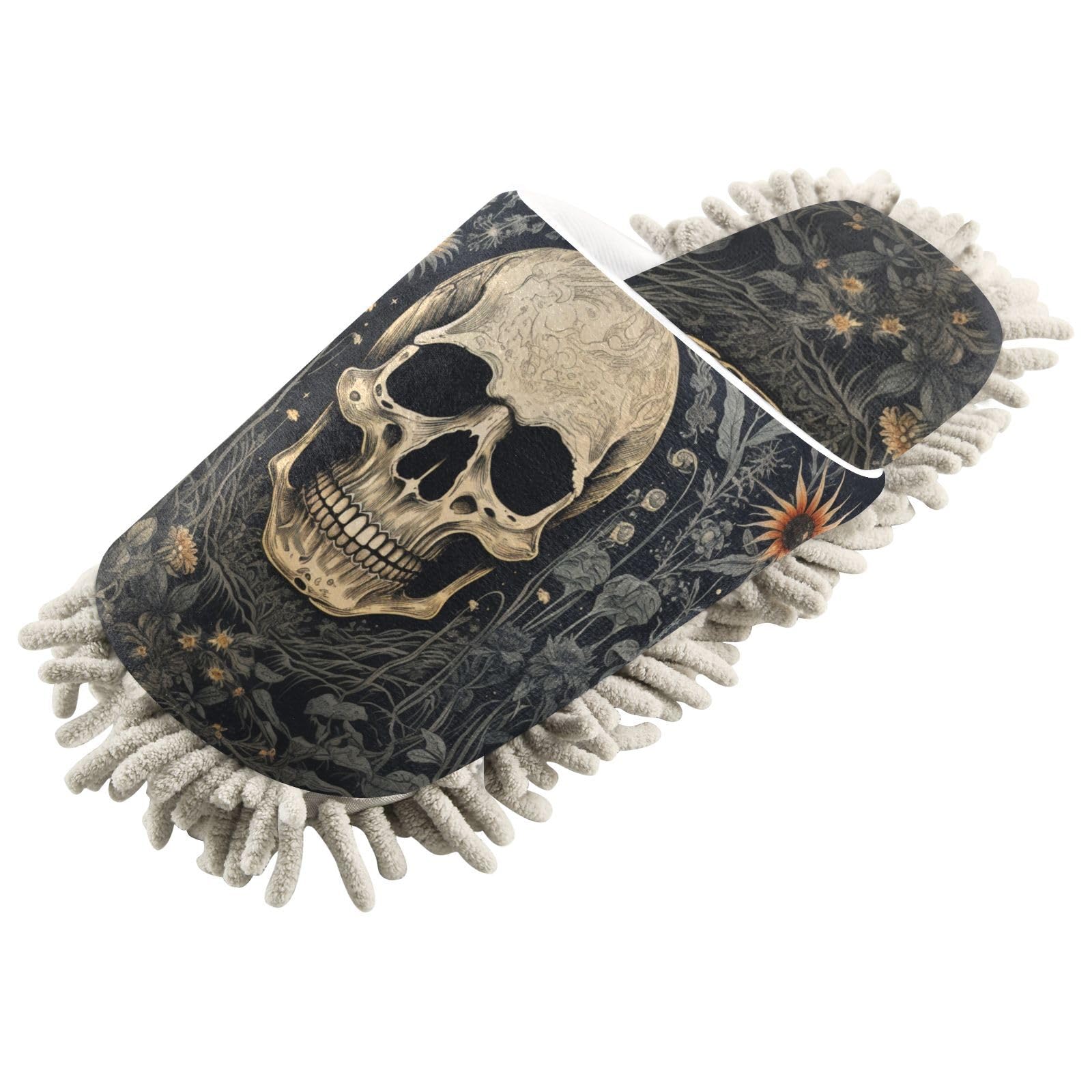 ZENWAWA Mop Slippers Skull in Plants Print, Funny Slippers Dust Cleaner for Women Men Size:5-8