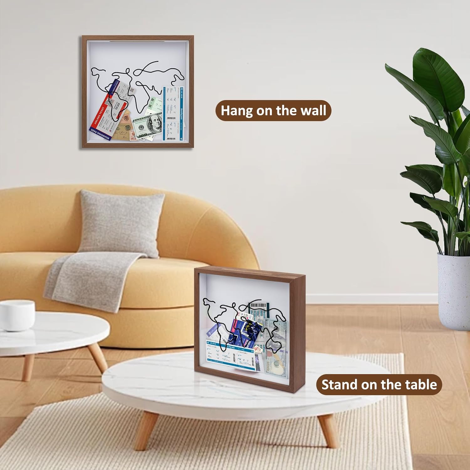 ZEEYUAN 4x6 Rotating Acrylic Photo Frame and Adventure Archive Box 12x12inch Travel Shadow Box