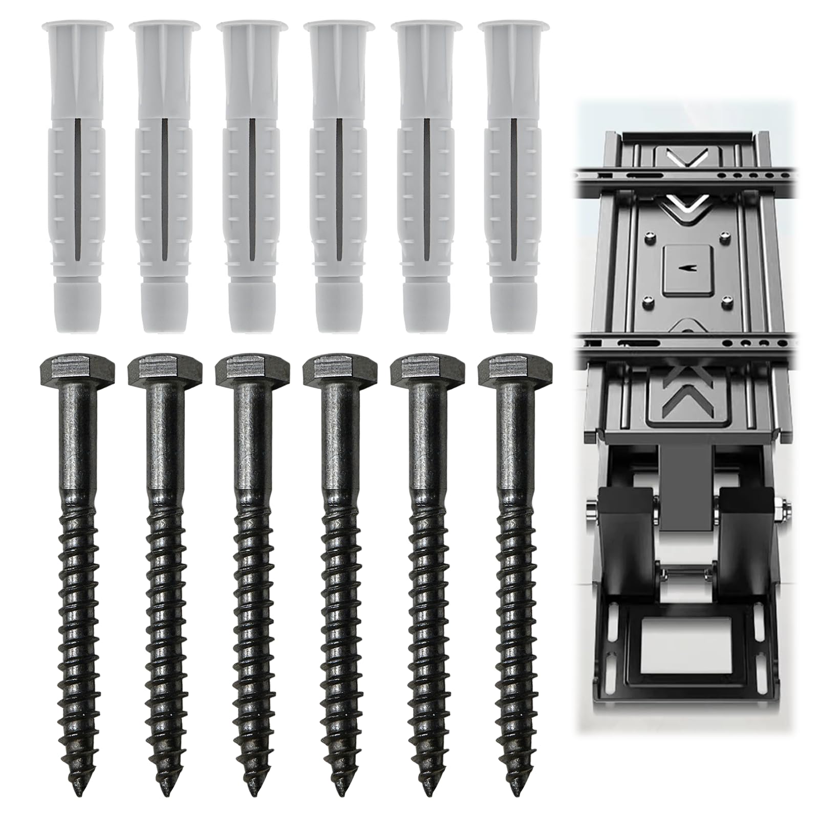 6 Pack M8*70mm Lag Bolt Wall Plug,Screws and Wall Plugs Set,Plasterboard Wall Screw Set,M8 Bolts & Raw Plugs,Heavy Duty Screws Bolts for TV Bracket Aerial Sky Dishes Mast Shelves Mounting
