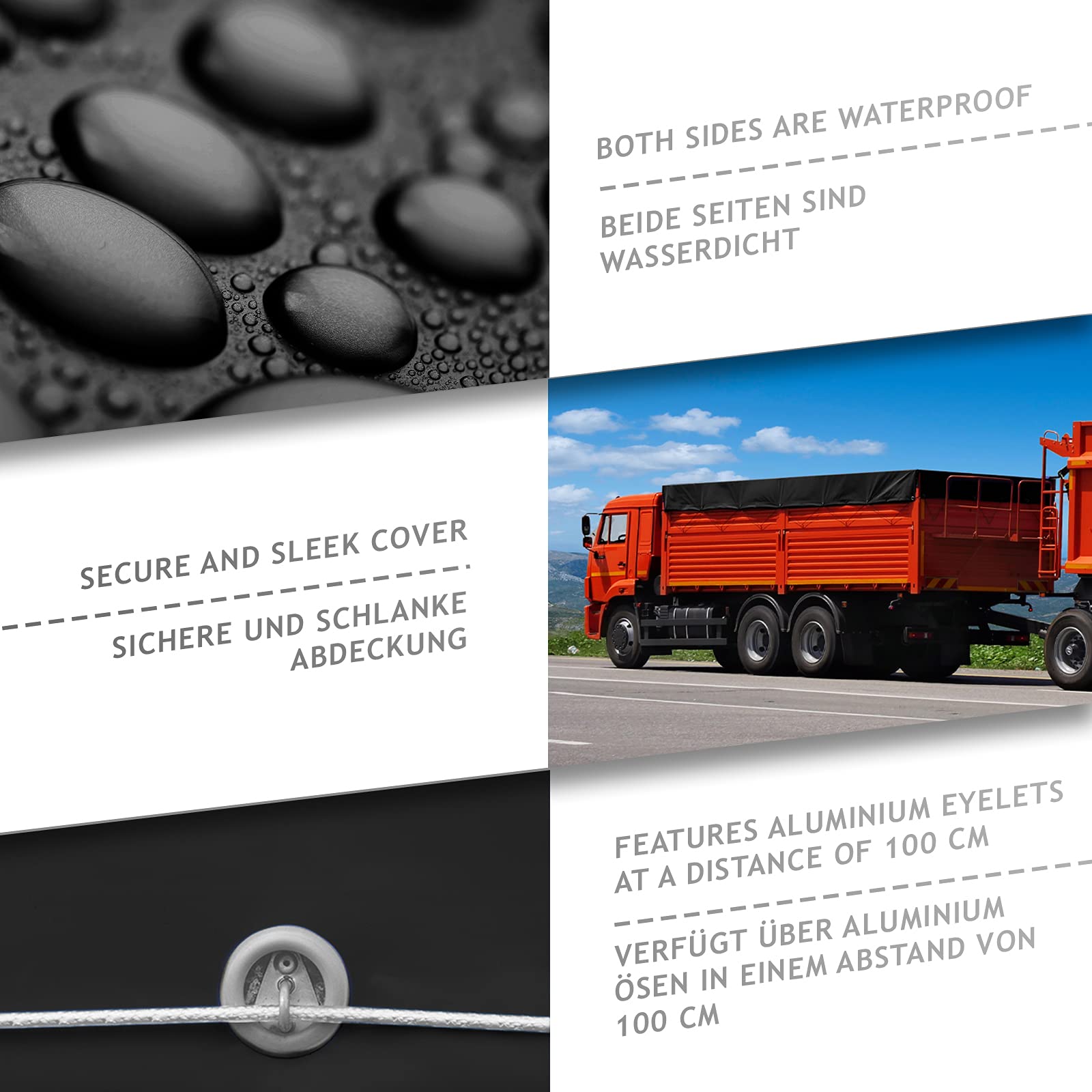 Jago® Abdeckplane - 650 g/m², 2x3/3x5/3x6/4x3/4x5/4x6/4x7/4x8/5x6/5x7/5x8 m, Wasserdicht & Reißfest, mit Ösen, Farbwahl, PVC-Schutzplane, LKW Plane Gewebeplane, Regenplane (Schwarz, 5 x 6 m)