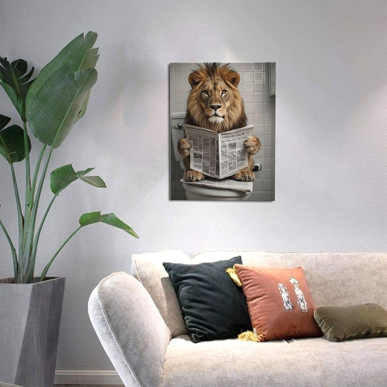 Funny Lion Bathroom Wall Art Cute Lion Toilet Wall Decor Pictures Animal Bathroom Canvas Prints Painting Home Decorations Restroom Artwork Ready to Hang Framed Gifts 12"x16" - Image 7