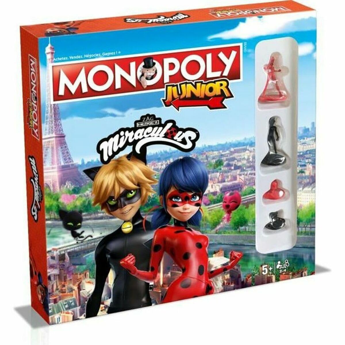 Winning Moves Monopoly Junior Miraculous auf Französisch – Brettspiel 5+ – Gesellschaftsspiel für 2 bis 6 Spieler – Gesellschaftsspiele für Familie auf Französisch