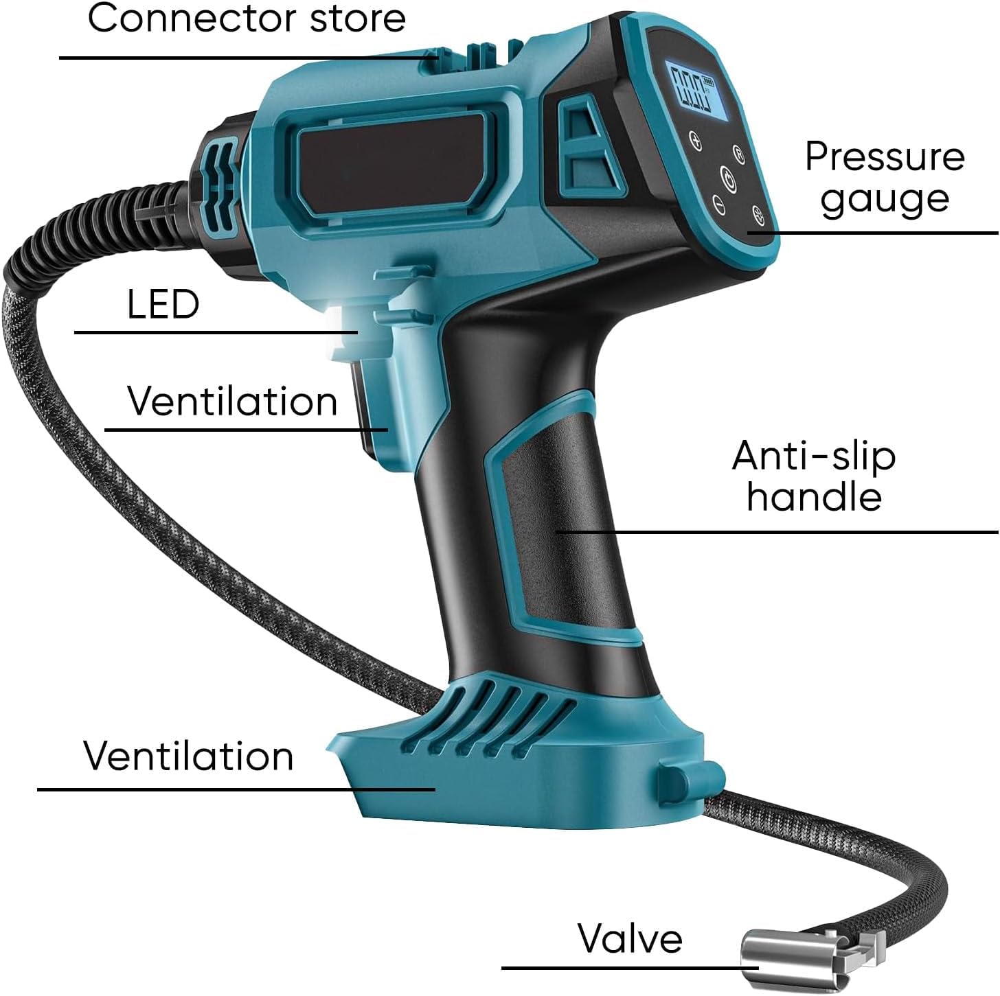 Compressore d'aria, Compressore Auto 150 PSI Gonfiatore Pneumatici Auto con Schermo LCD e Luce, Con Batteria 21V, Arresto Automatico, per Auto Moto Bici, Compressore Portatile a batteria