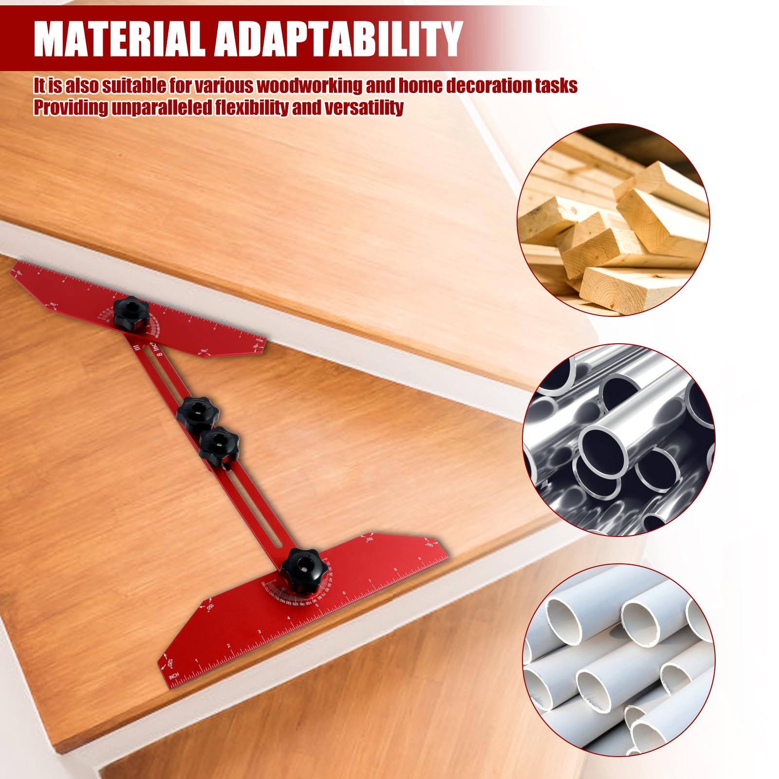 Zestaw linijki do pomiaru schodów ze stopu aluminium szablon bieżnika schodowego narzędzie 38-60 cm precyzyjny miernik bieżnika schodów przenośny szablon bieżnika i półki narzędzie do układania drewna