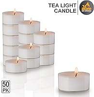 Vista 2 de Ner Mitzvah Velas de té – Paquete de 50 velas a granel – Velas blancas sin perfume en taza transparente – Larga combustión – 4.5 horas