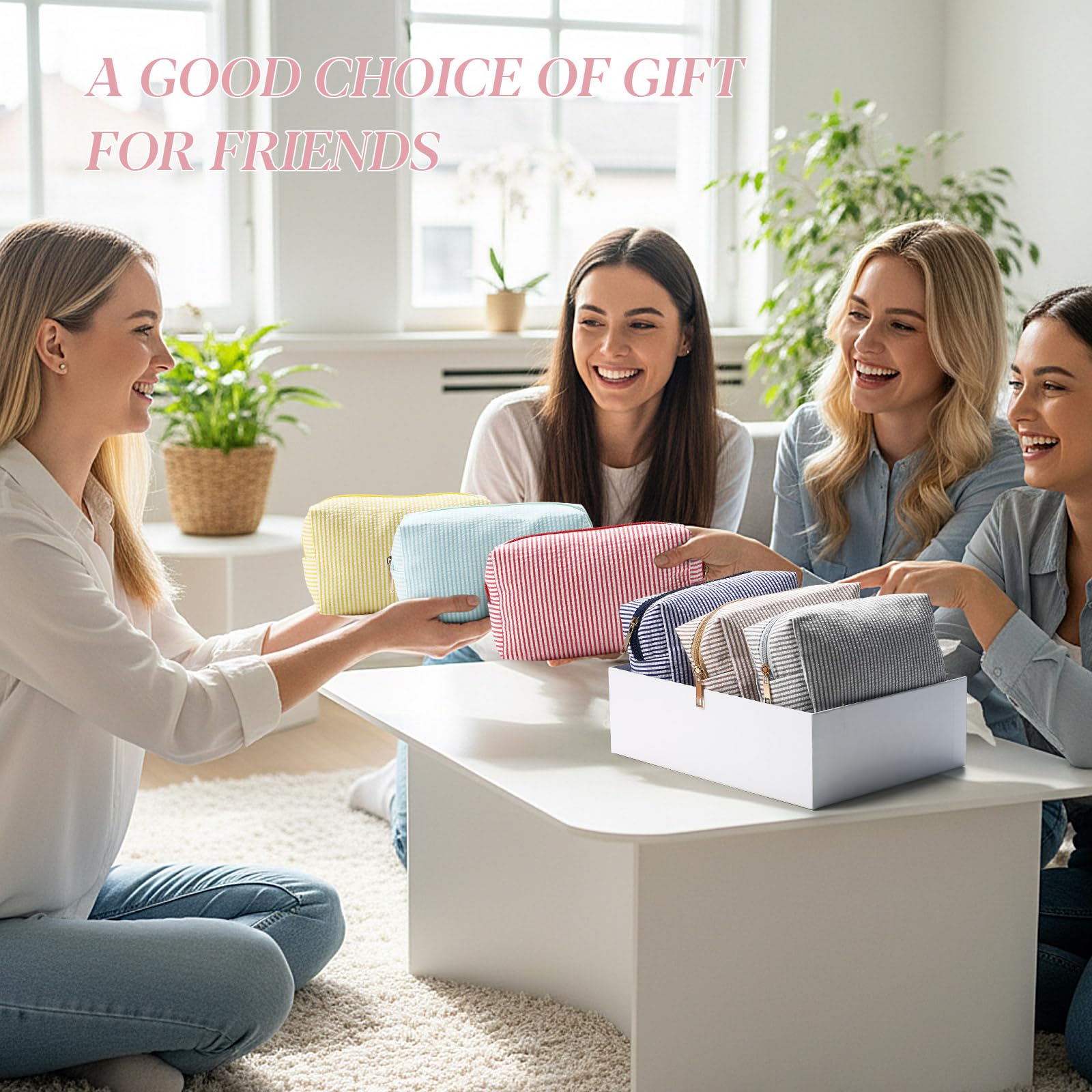 Sanwuta Bolsas de cosméticos de sirsaca a granel, bolsas de maquillaje a rayas para mujer, bolsa grande de almacenamiento preparada, organizador de viaje para boda, dama de honor, novia, regalo para