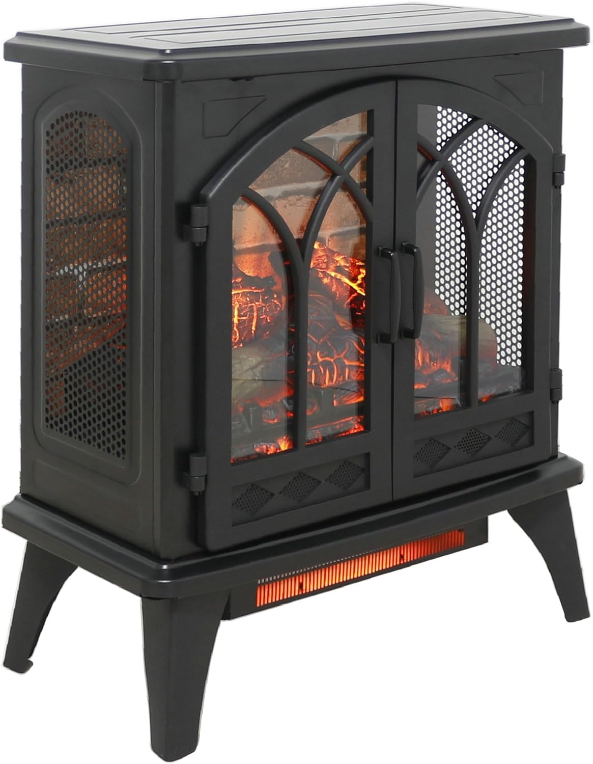 SOFTSEA 24" 3D Flame Electric Infrared Quartz Fireplace Stove with Remote Control, Back Wall Tile Design Flame Colors Effect with 4 Adjustable Brightness, 1500W Heater and 11 Temperature Settings