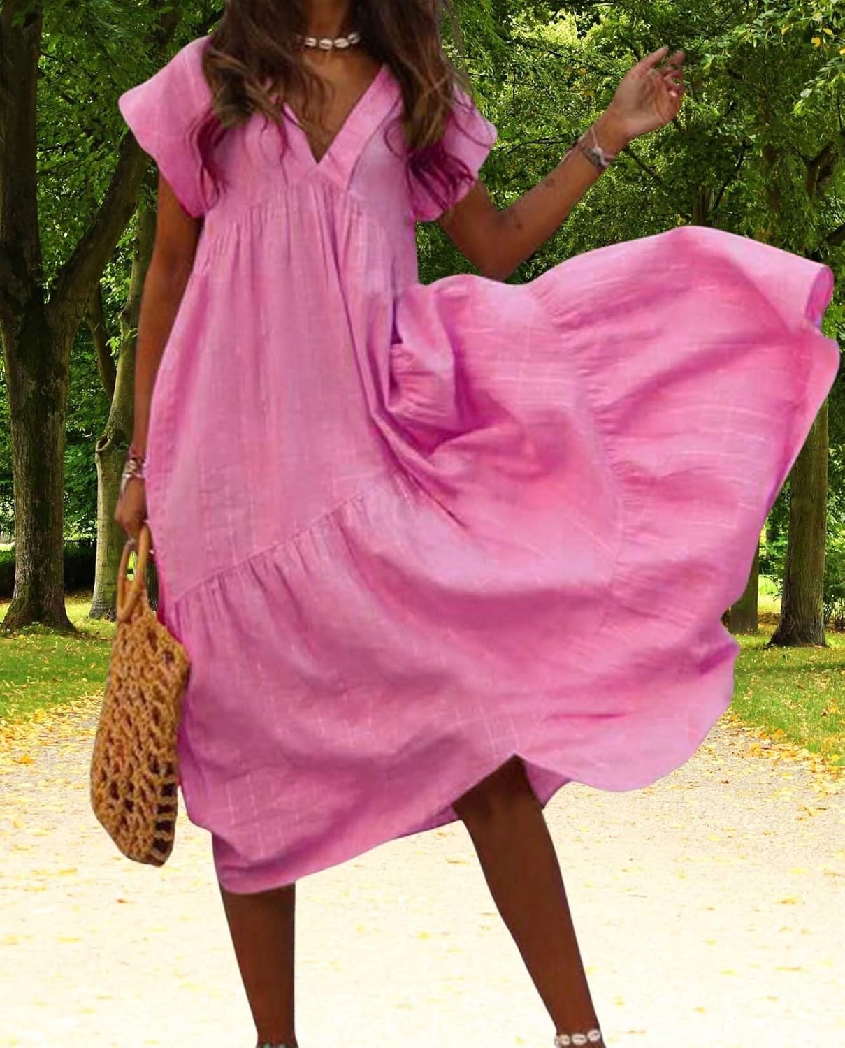 Summer Cute Womens Dresses Short Sleeve and Ruffle Hem Beach Loose Swing Casual Dresses Size Large Available - Image 2