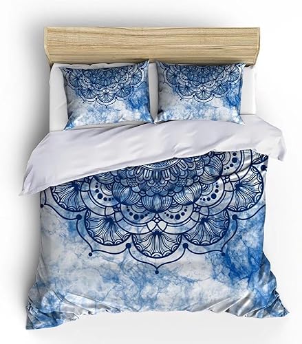 Miniatura 9 de Abojoy - Juego de funda de edredón de galaxia, diseño floral rústico con mandala, tamaño Queen, espacio exterior bohemio, color azul, Microfibra,