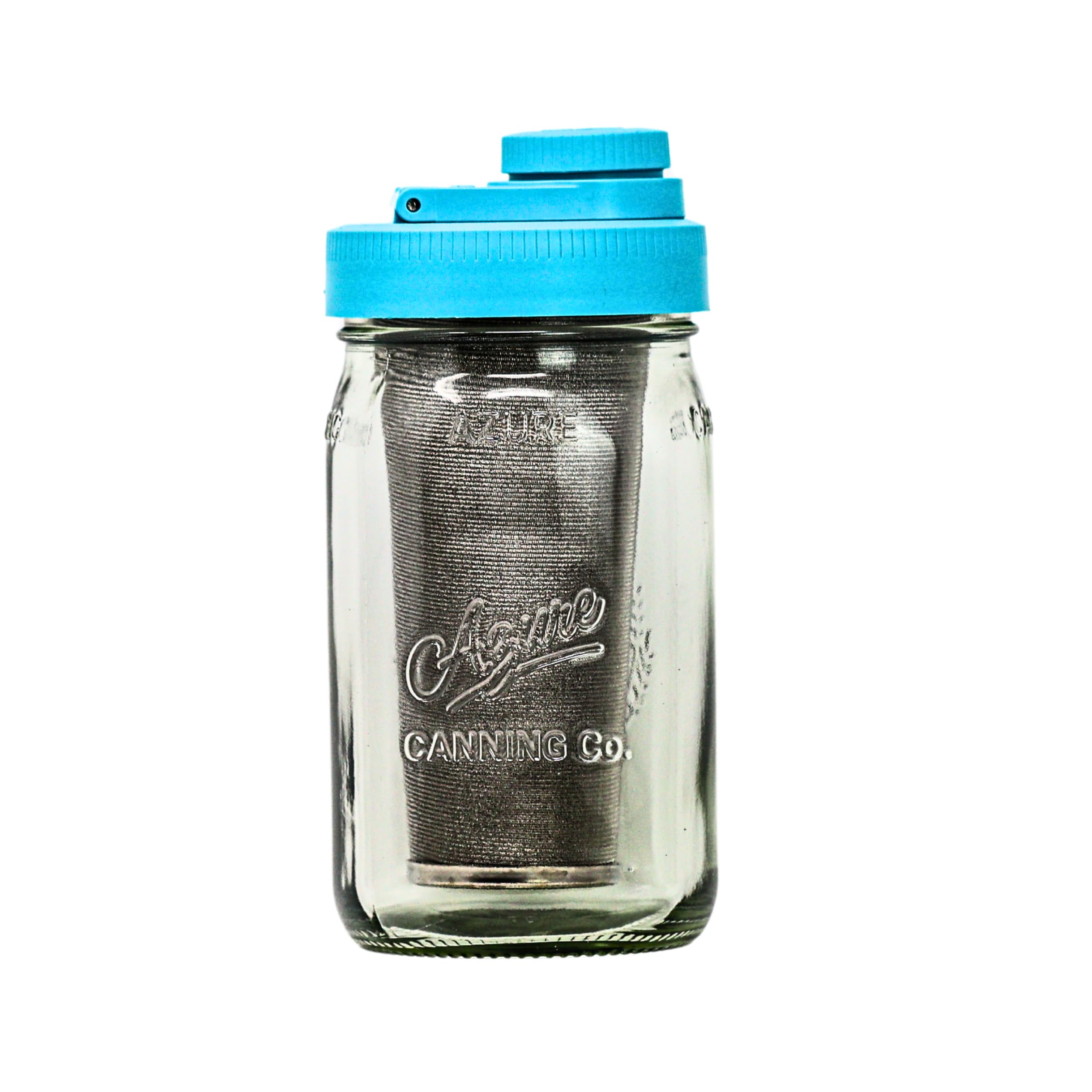 Mason Jar Cold Brew Coffee Maker Infuser: Made in USA Wide Mouth Mason Jar Lid with Azure Canning Jar, and Stainless Steel Filter for Delicious Coffee, Tea - 1 Quart 32 oz Teal Lid