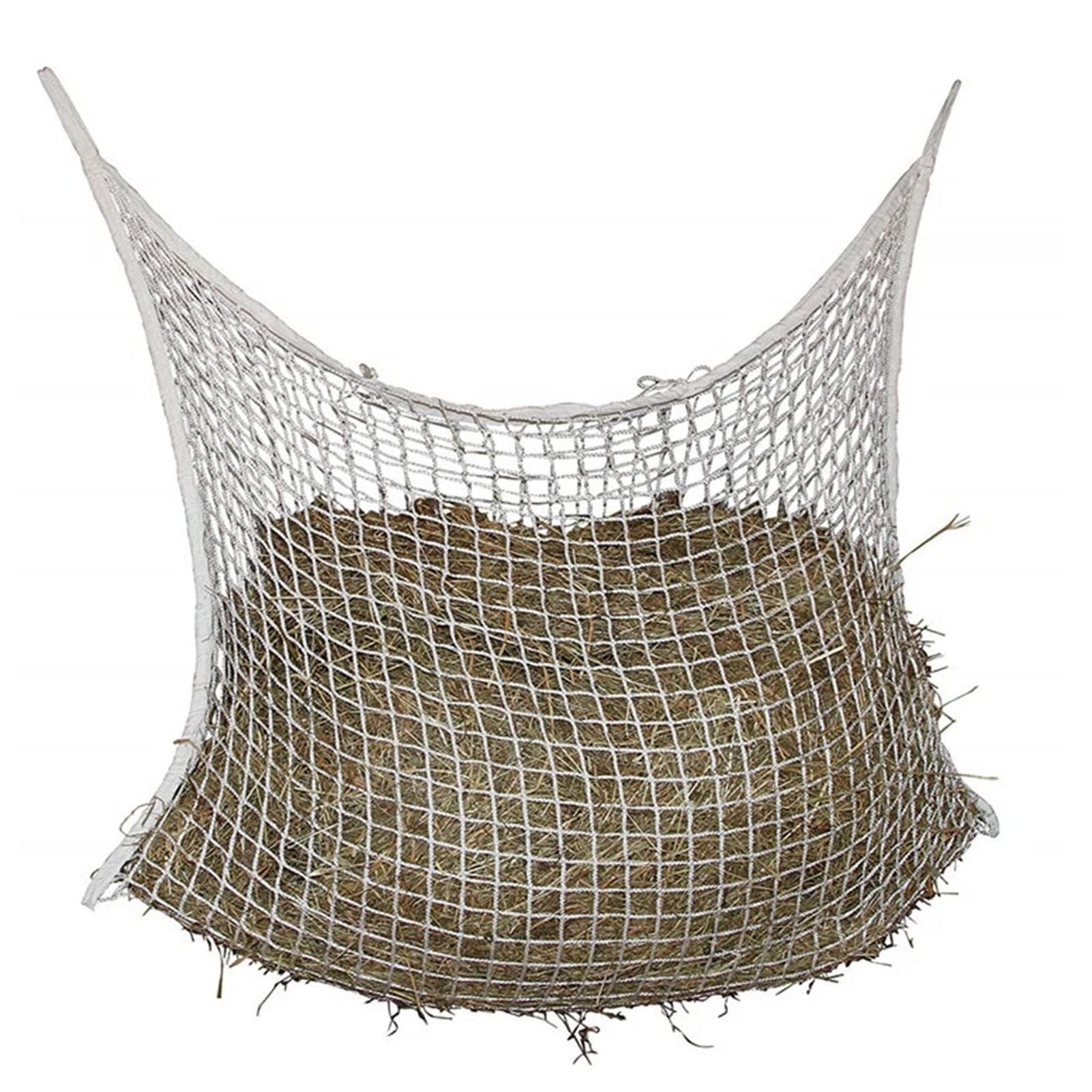 Bolsa de red de heno, red de heno de alimentación lenta, bolsa de heno negra, cuerda tejida, comedero de heno para granero, paddock, caballo, cabra, ganado (120 x 90 cm)