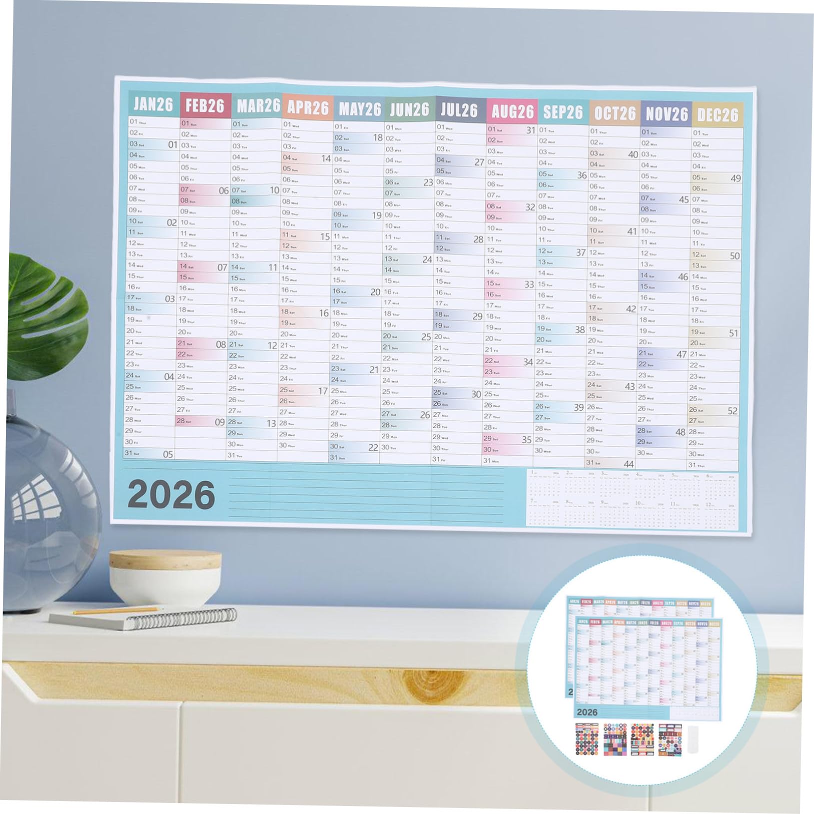 Kalender 2026, Tageskalender zum Abreißen, Wandkalender mit großem Datum, kompakter englischer Tischplaner für Zuhause, Büro, Studentenwohnheim, Klassenzimmer, Terminerinnerung und