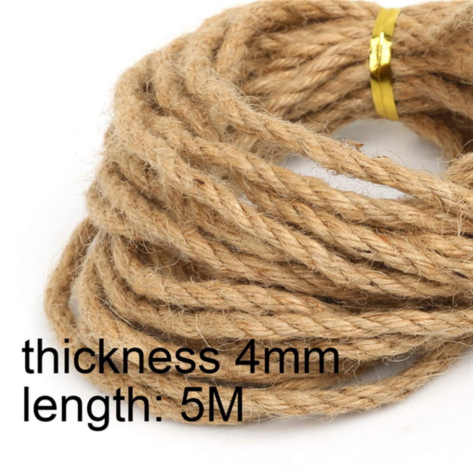 Zkenshan-Natural Jute Twine Hemp Rope Wedding Gift Wrapping Cords Thread Package 5-50M, 2-6mm Burlap Rope Natural Jute Twine Burlap String, Natural Jute Fiber (Color : 4mm 5Meters)