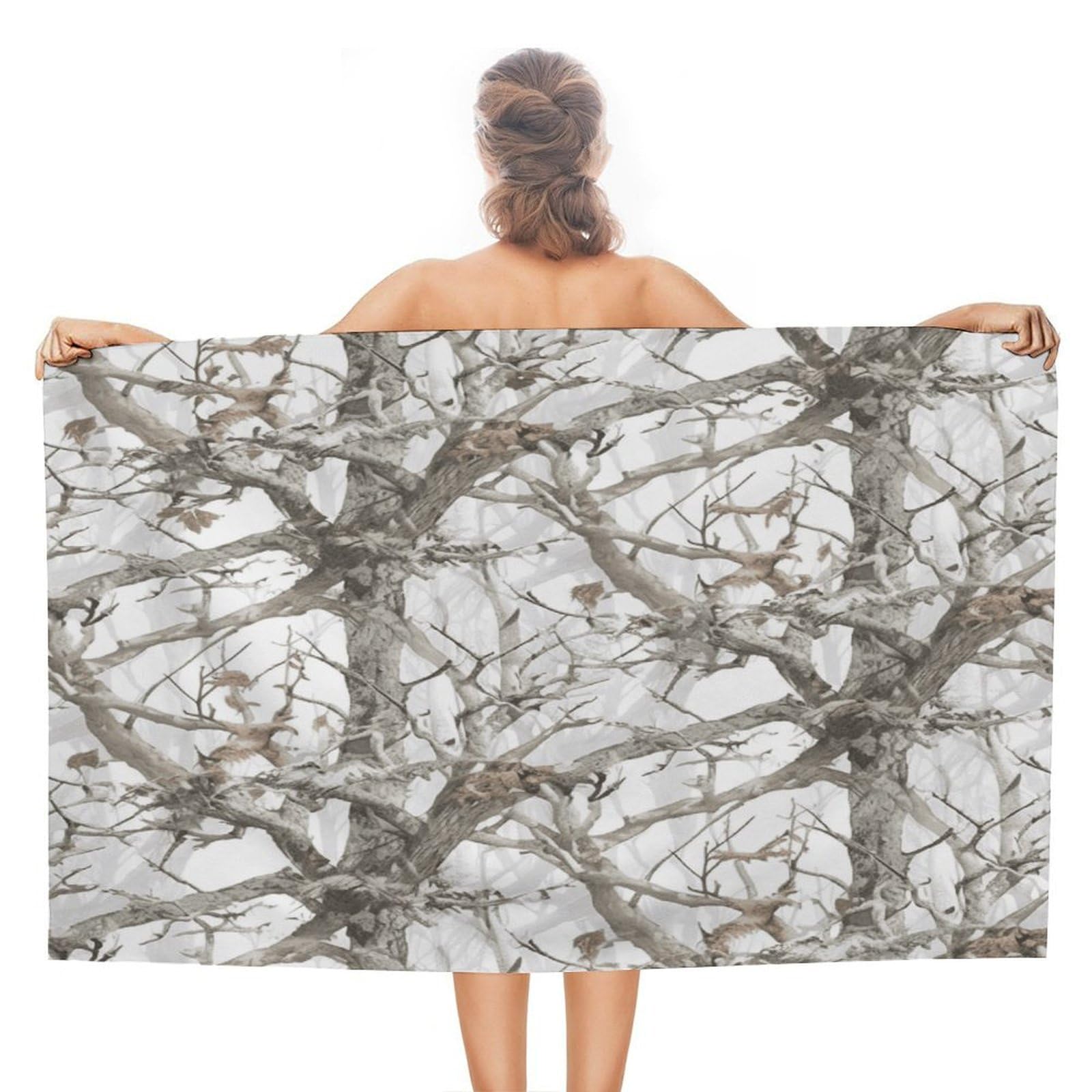 VstaDank White Tree Camo Bath Towel Stylish Double-Faced Pile Travel Towel Soft Absorbent Beach Towel for Pool Swim Sports Camping Adults Gift 51X31 Inch
