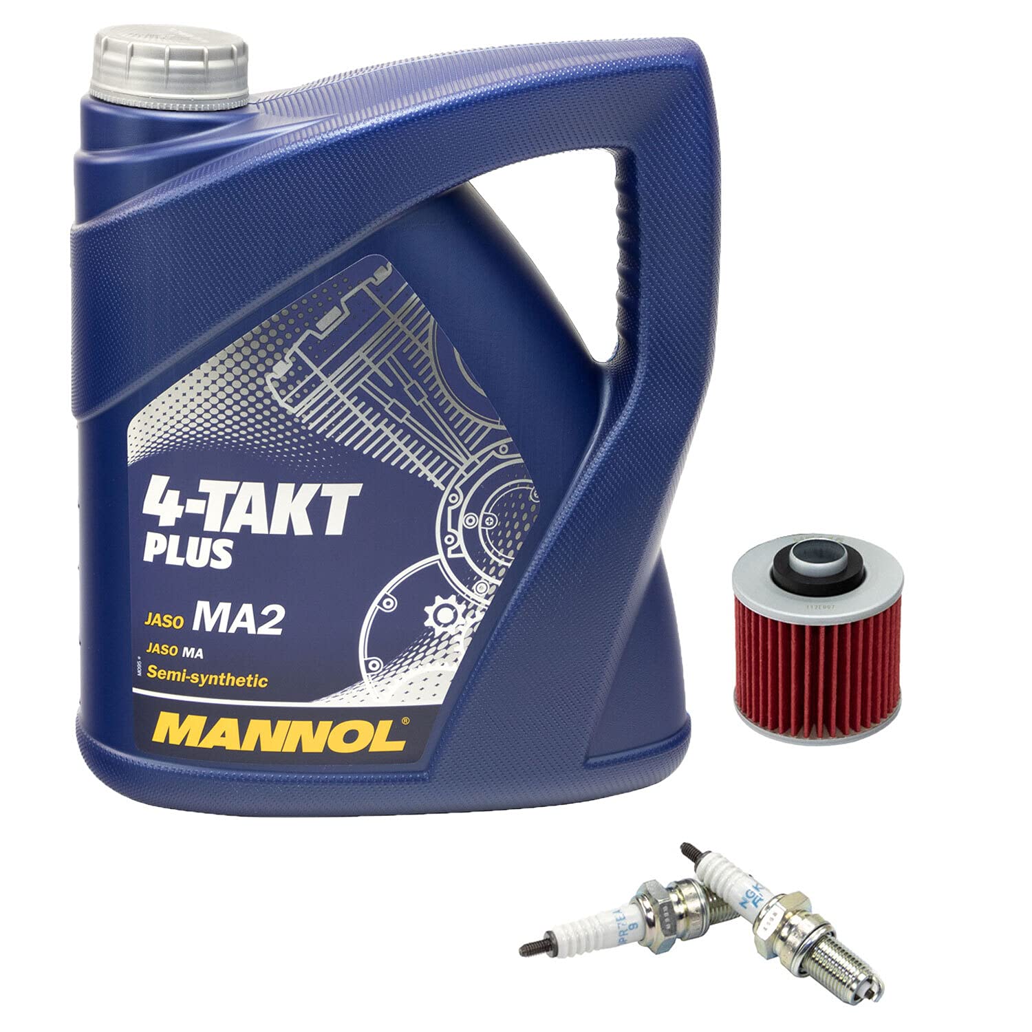 Wartungspaket Öl 4L + Ölfilter + Zündkerzen für Yamaha XVS 650 XVS650 VM02 VM03 VM04 4VR 4XR VM03 Bj 1997-2007