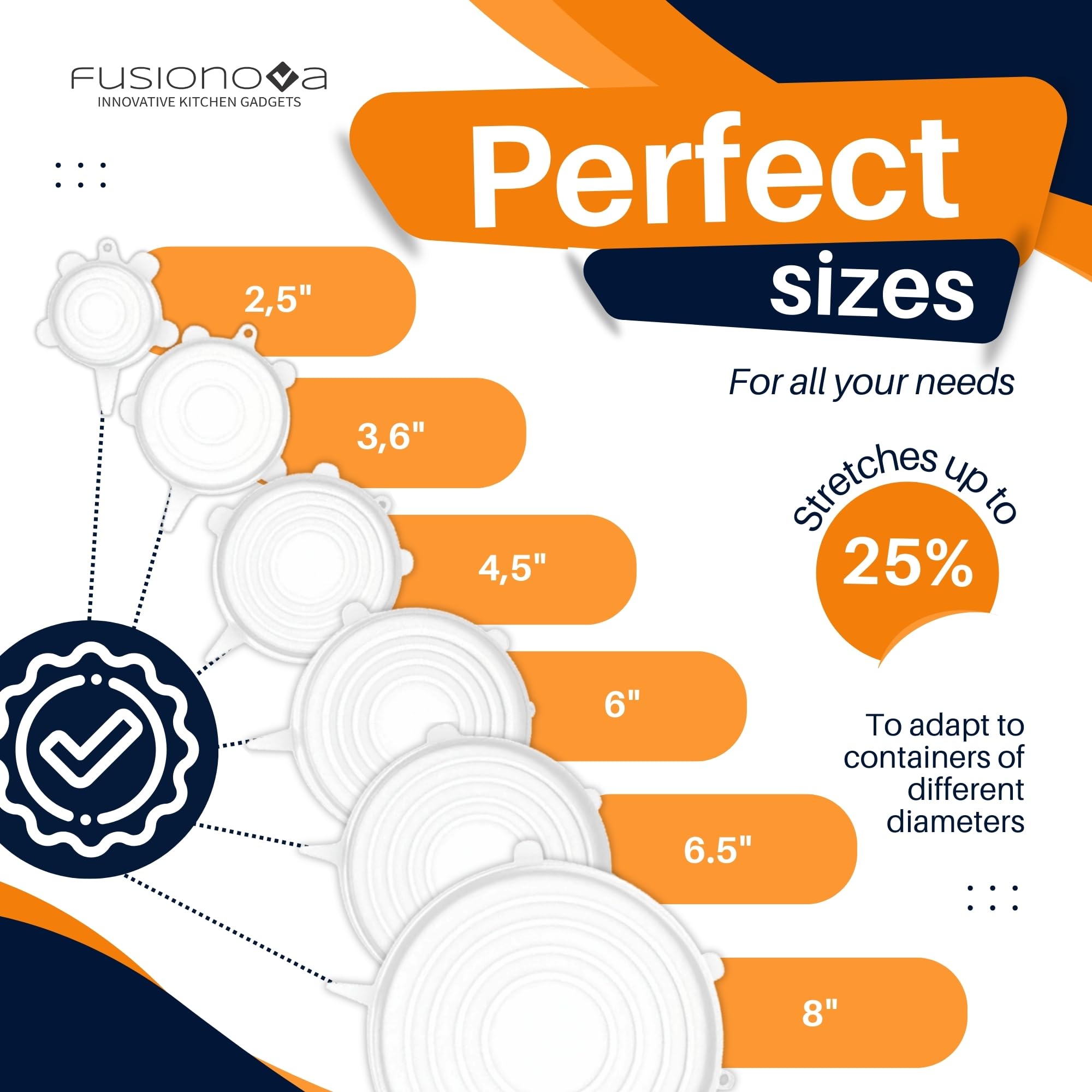 FUSIONOVA 6pcs Reusable Silicone Stretch Lids - Reusable Lids for Bowls - Stretchable Silicone Lids - Reusable Stretch Wrap - Silicone Lids for Food Storage - Reusable Food Wrap - Reusable Bowl Covers 1