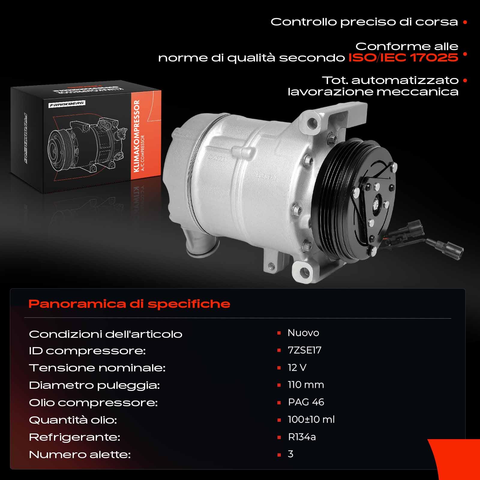 Frankberg Compressore dell'aria condizionata con frizione Compatibile con XC60 156 XC60 I Van 156 V70 III 135 V60 I 155 XC70 II 136 XC70 II Van 136 S60 II 134 S80 II 124, con l'olio preconfezionato