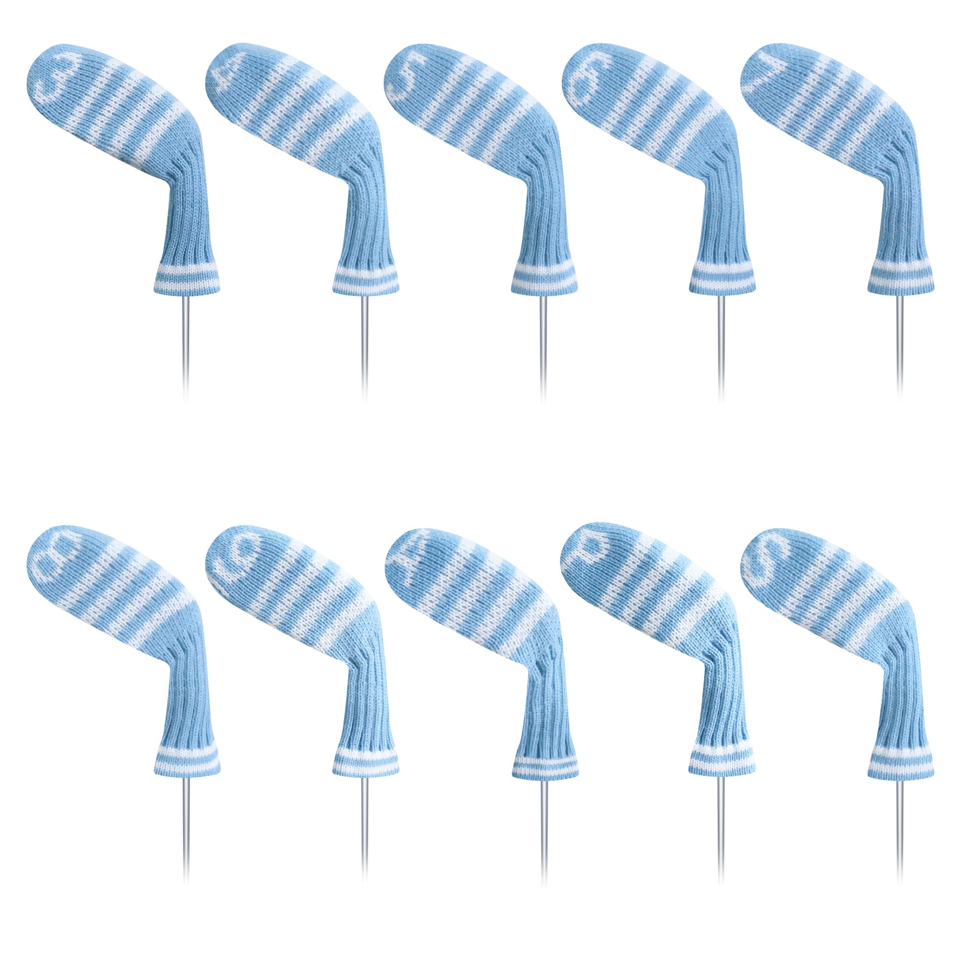 LeFeng 10pcs Knitted Golf Iron Head Covers 3-9/A/P/S Set - Lightweight and Durable Material - Multiple Patterns Golf Club Head Covers - Fit Well for Callaway Ping Taylormade Cobra Etc.(Blue Stripes)