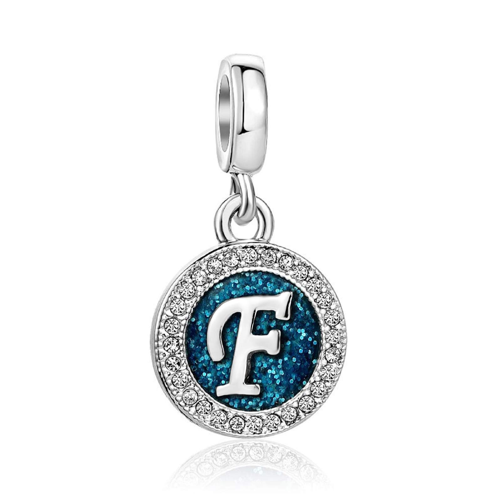 TGLSSpakling Blue A to Z Letter Initial Charm Alphabet Capital Name Dangle Beads Compatible With Pandora Charms Bracelets and Necklaces, Metal, copper