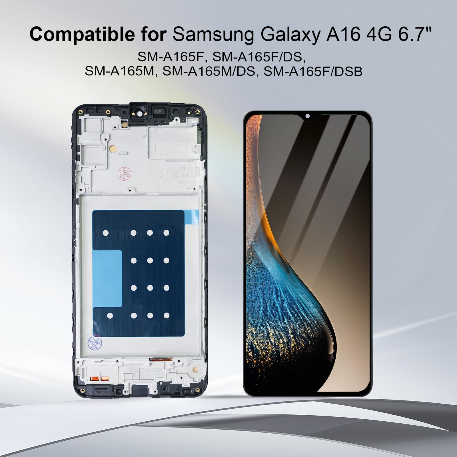 Dinow Schermo per Samsung Galaxy A16 4G SM-A165F, SM-A165M, Schermo di Ricambio per Samsung Galaxy A16 LCD Touch A165 Digitalizzatore con cornice (con strumento di riparazione)