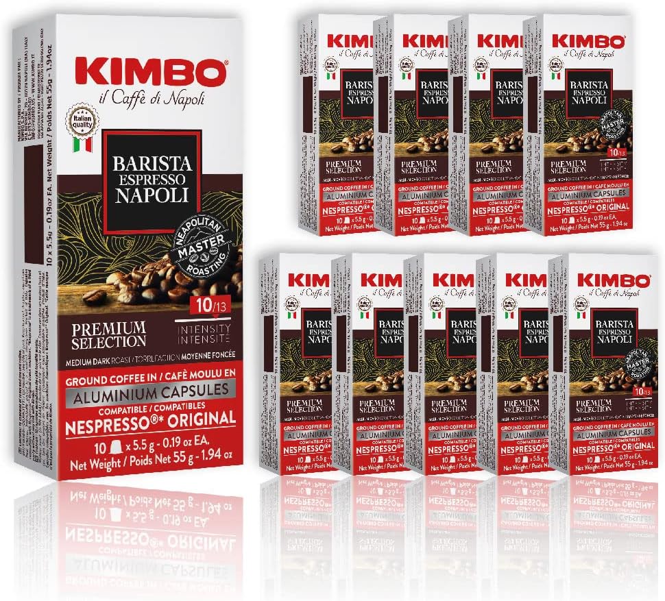 Kimbo Barista Napoli Espresso Aluminium Capsules, Nespresso Compatible | Smooth & Rich Italian Espresso | Medium Dark Roast, 100 Count