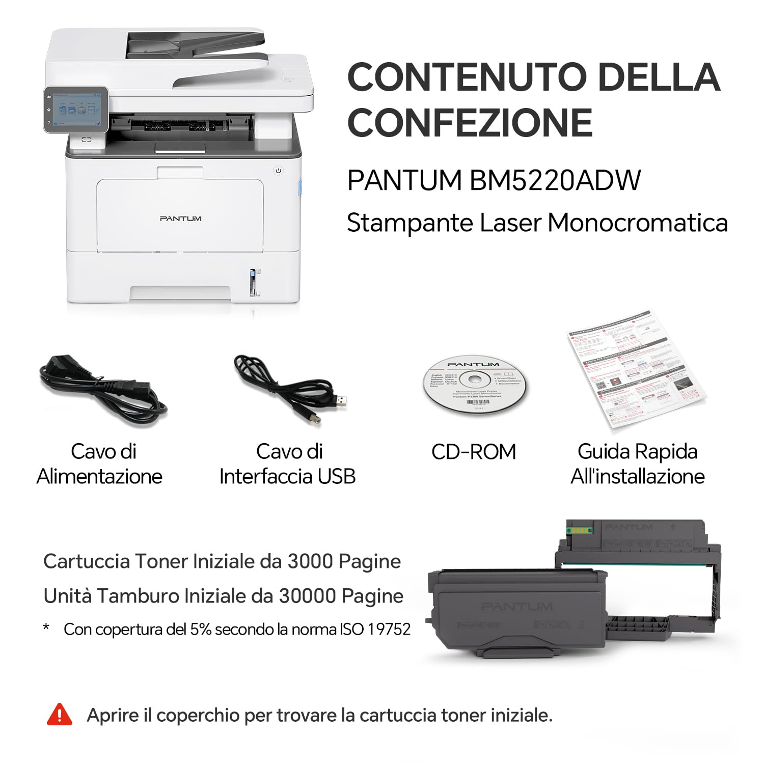 PANTUM BM5220ADW Stampante Laser Multifunzione Monocromatico 3 in 1, 42ppm, DADF Duplex 50 fogli, WiFi, Rete e USB