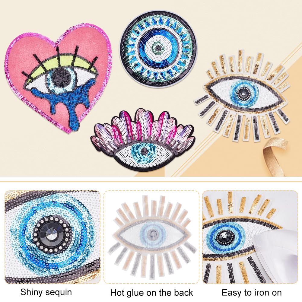 Patch Brodé Œil De Flamme - Lot De 2 Écussons Mauvais Œil à Coudre, Perles Et Fils